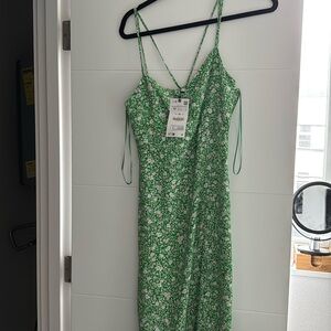 Zara Green Floral Sun Dress NWT